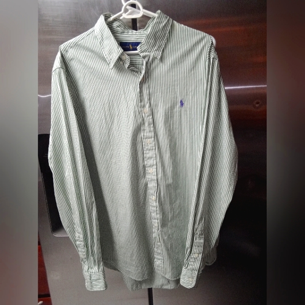 Polo Ralph Lauren Green Striped Dress Shirt Mens XL Long Sleeve Button Up